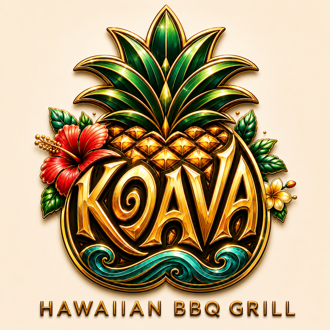 KOAVA Hawaiian BBQ Grill — pineapple and Hawaiian flowers